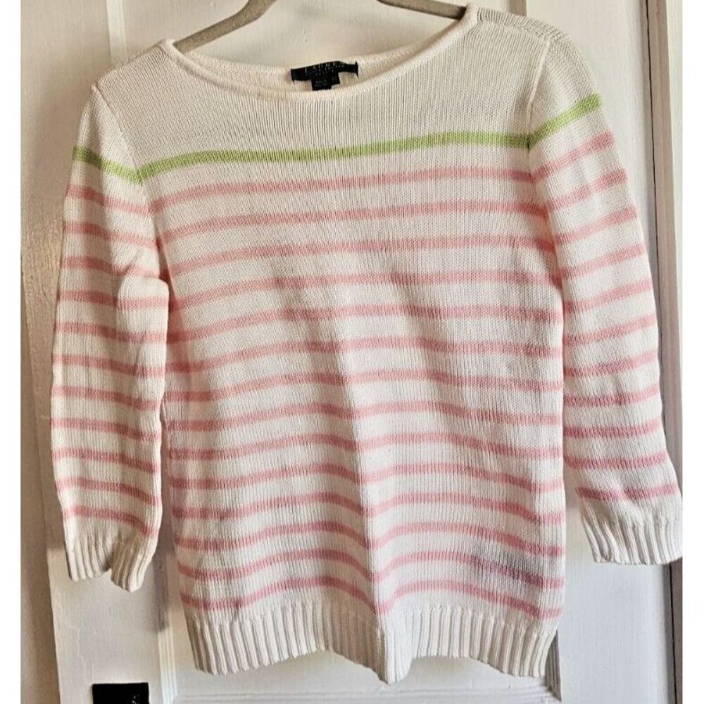 VTG Ralph Lauren striped sweater‎ Sz P/S 100% mercerized cotton 3/4 sleeves